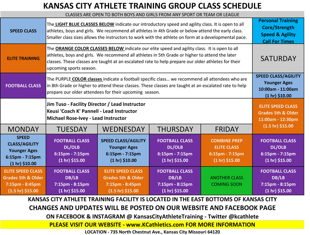 Class Schedule Kansas City Athlete Training in Kansas City Missouri